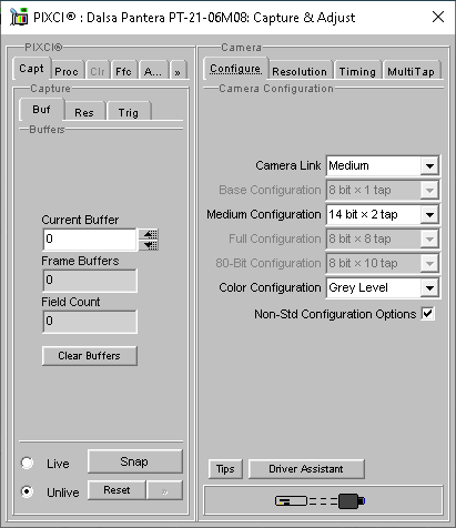 (XCAP Control Panel for the Dalsa Pantera PT-21-06M08)