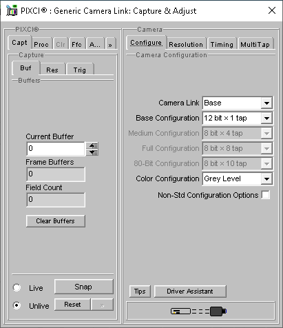 (XCAP Control Panel for the Generic Camera Link)