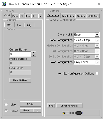 (XCAP Control Panel for the Generic Camera Link)
