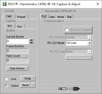 (XCAP Control Panel for the Hamamatsu C4742-95-10)