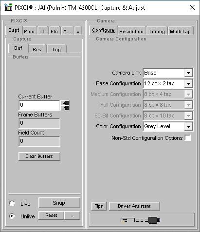(XCAP Control Panel for the JAI (Pulnix) TM-4200CL)