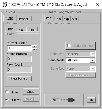 (XCAP Control Panel for the JAI (Pulnix) TM-6710-CL)