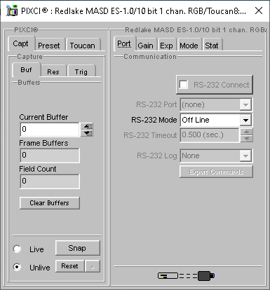(XCAP Control Panel for the Redlake MASD ES-1.0/10 bit 1 chan. RGB/Toucan8)