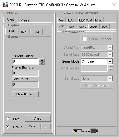 (XCAP Control Panel for the Sentech STC-CMB200CL(8 Bit Mode))