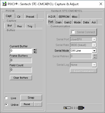 (XCAP Control Panel for the Sentech STC-CMC401CL(8 Bit Mode))