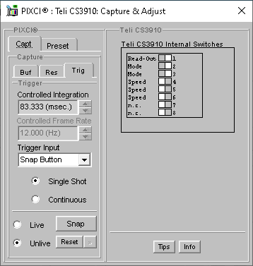 (XCAP Control Panel for the Teli CS3910)