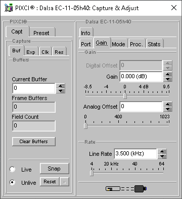 (XCAP Control Panel for the Dalsa EC-11-05h40)