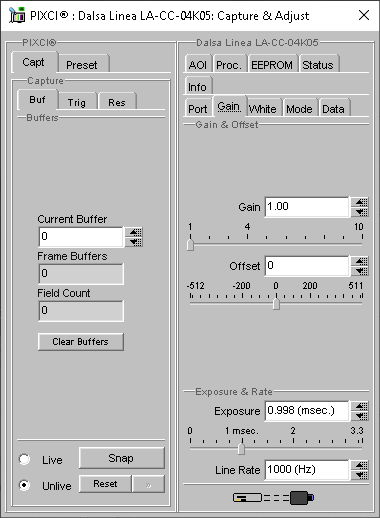 (XCAP Control Panel for the Dalsa Linea LA-CC-04K05)