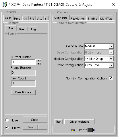 (XCAP Control Panel for the Dalsa Pantera PT-21-06M08)