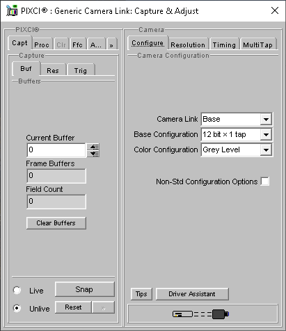 (XCAP Control Panel for the Generic Camera Link)