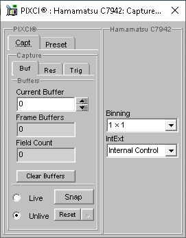 (XCAP Control Panel for the Hamamatsu C7942)