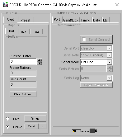 (XCAP Control Panel for the IMPERX Cheetah C4180M)