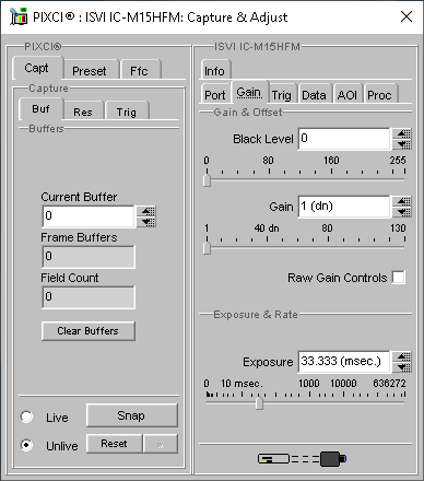 (XCAP Control Panel for the ISVI IC-M15HFM(8 Bit Mode))