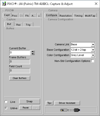 (XCAP Control Panel for the JAI (Pulnix) TM-4200CL)