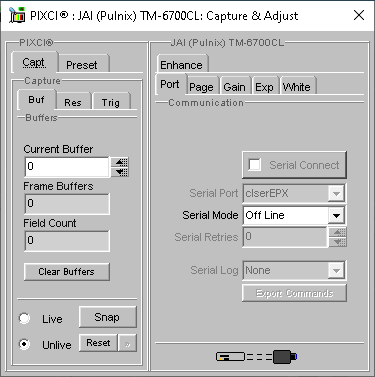 (XCAP Control Panel for the JAI (Pulnix) TM-6700CL)