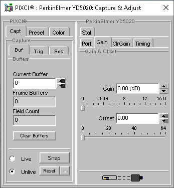 (XCAP Control Panel for the PerkinElmer YD5020)