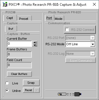 (XCAP Control Panel for the Photo Research PR-920(8 Bit Mode))