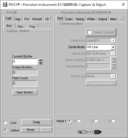 (XCAP Control Panel for the Princeton Instruments EC16000RGB)