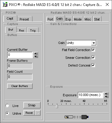 (XCAP Control Panel for the Redlake MASD ES-4.0/E 12 bit 2 chan.)