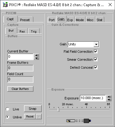 (XCAP Control Panel for the Redlake MASD ES-4.0/E 8 bit 2 chan.)