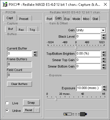 (XCAP Control Panel for the Redlake MASD ES-4.0 12 bit 1 chan.)