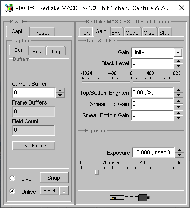 (XCAP Control Panel for the Redlake MASD ES-4.0 8 bit 1 chan.)