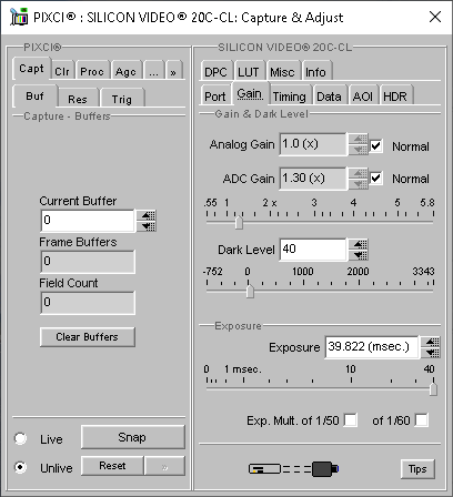(XCAP Control Panel for the SILICON VIDEO® 20C-CL)