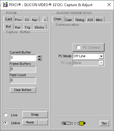 (XCAP Control Panel for the SILICON VIDEO® 2212C)