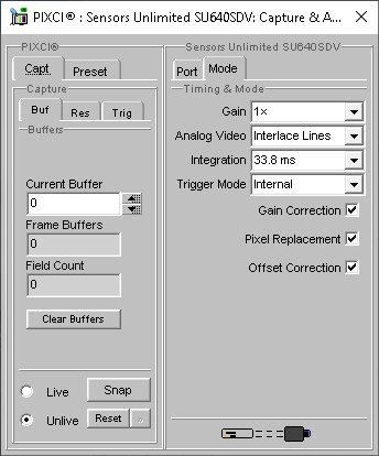(XCAP Control Panel for the Sensors Unlimited SU640SDV)
