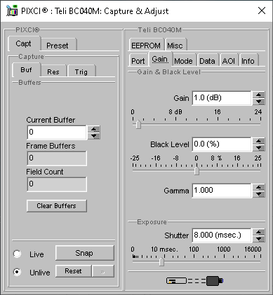 (XCAP Control Panel for the Teli BC040M)