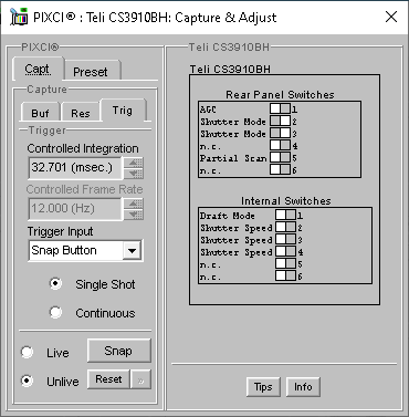 (XCAP Control Panel for the Teli CS3910BH)