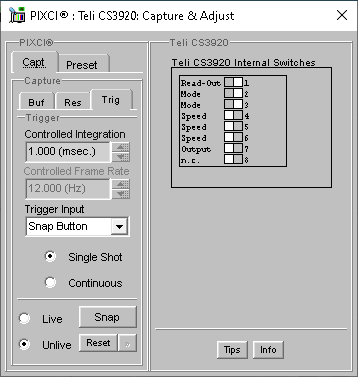 (XCAP Control Panel for the Teli CS3920)