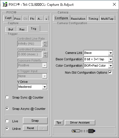 (XCAP Control Panel for the Teli CSL8000CL (RGB Mode))