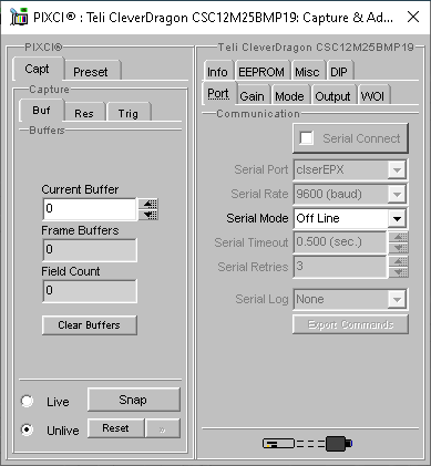 (XCAP Control Panel for the Teli CleverDragon CSC12M25BMP19)