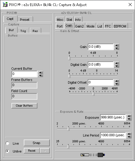 (XCAP Control Panel for the e2v ELIIXA+ 8k/4k CL)