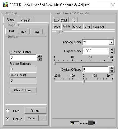 (XCAP Control Panel for the e2v Lince5M Dev. Kit)